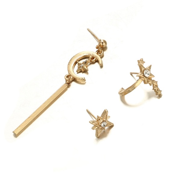 Unique Design//Stars Moon Earrings set GOLD - Picture 2 of 7